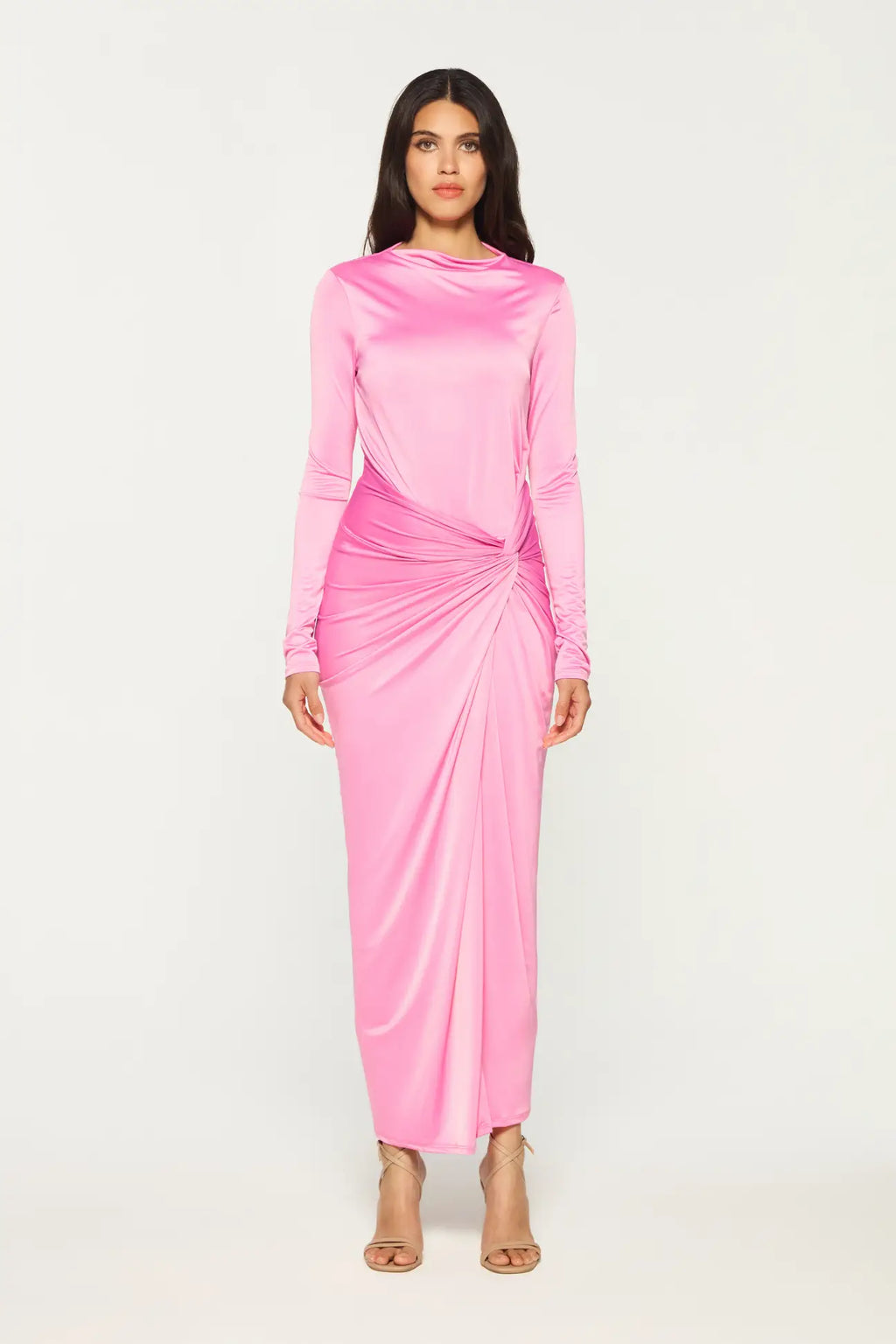 daska pink dress Daska Chiffon Ruffle Maxi Dress in Bubblegum Pink