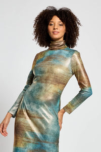 Araa Dress – Gold Blue Metallic