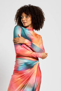 Athena Dress – Orange & Pink Blur Print